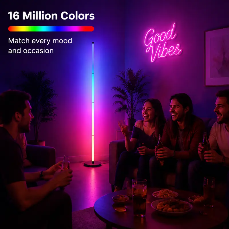 Smart RGBIC Floor Lamp – 4-Section Color LED with Music Sync & Remote Control
