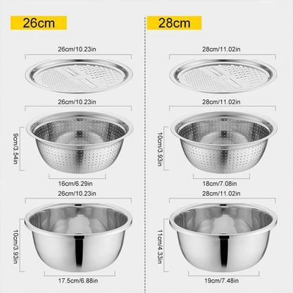 3-Piece Thickened Stainless Steel Mixing Bowl Set with Draining Basket