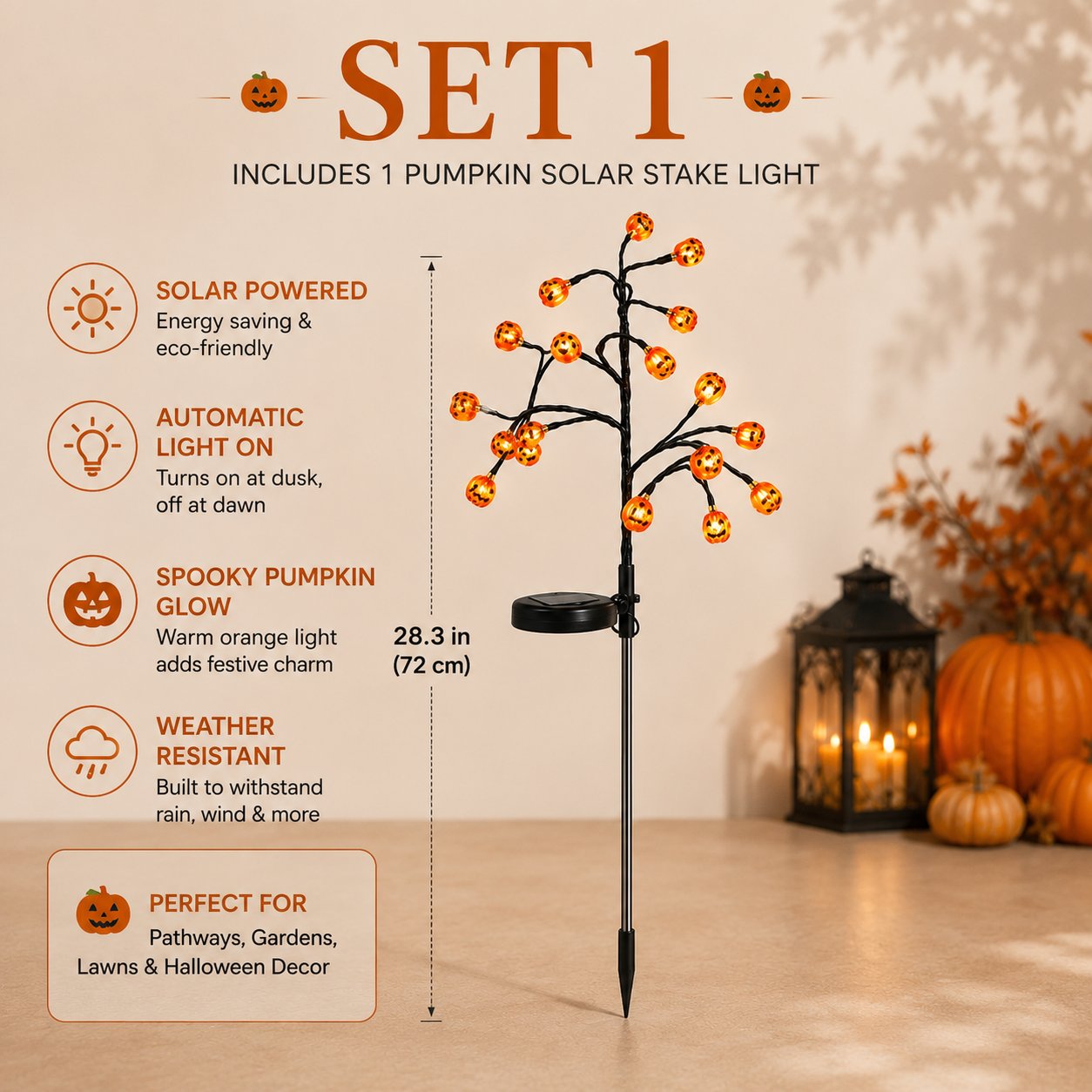🔥Last Day 50% OFF🎃 Pumpkin Solar Stake Lights – Halloween Outdoor Yard Decor