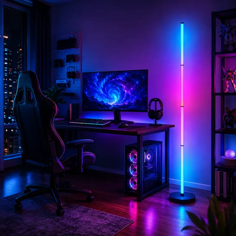 Smart RGBIC Floor Lamp – 4-Section Color LED with Music Sync & Remote Control