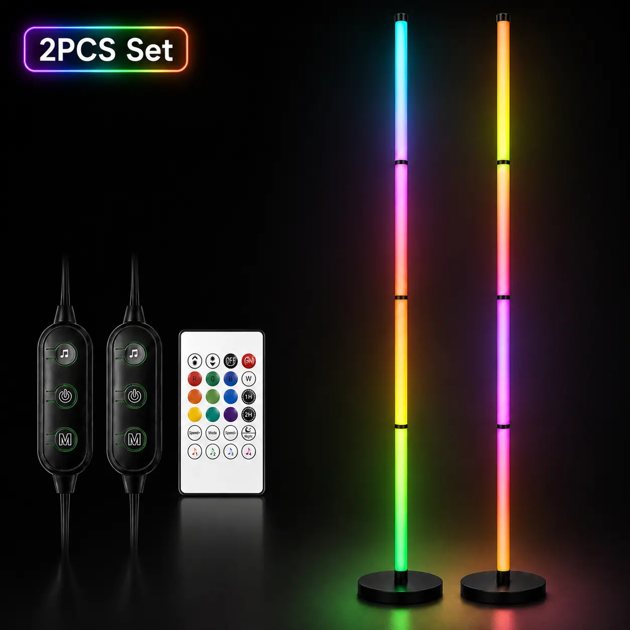 Smart RGBIC Floor Lamp – 4-Section Color LED with Music Sync & Remote Control