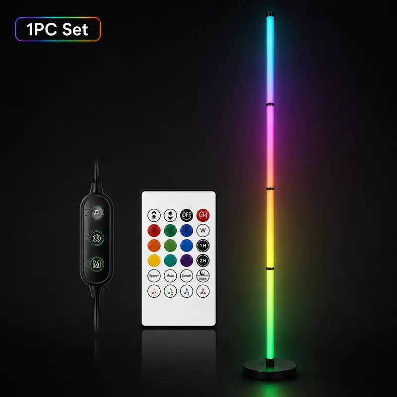 Smart RGBIC Floor Lamp – 4-Section Color LED with Music Sync & Remote Control